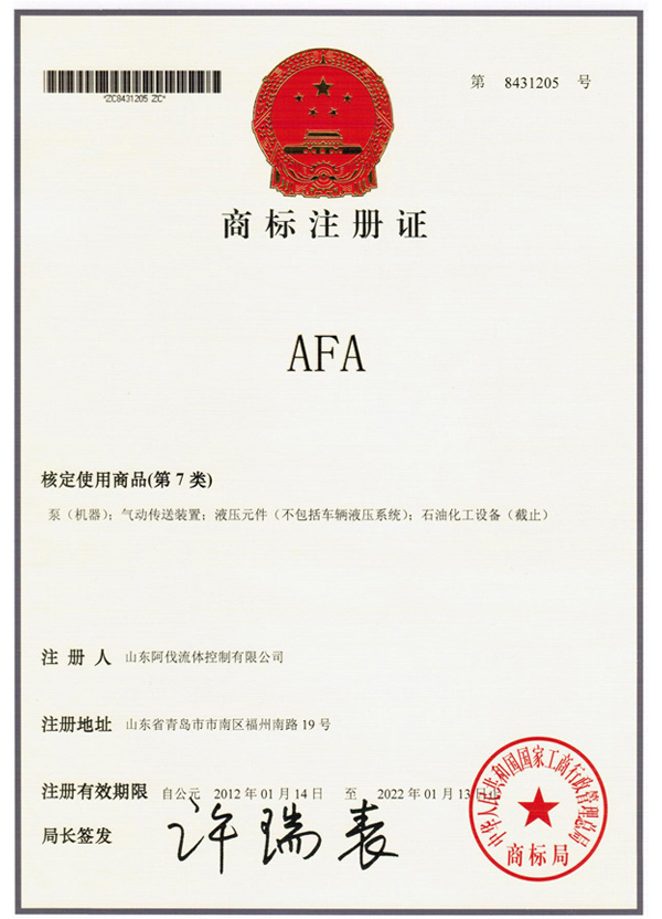 Trademark Registration Certificate (AFA) Trademark Registration Certificate (AFA)